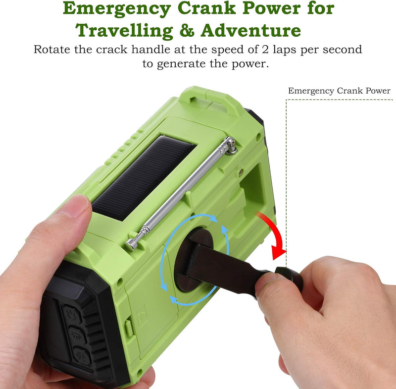 AM/FM/SW Baustellenradio Kurbelradio, Tragbares 5-Wege Wetter Solar Radio,Dynamo Handkurbel,Power Ba