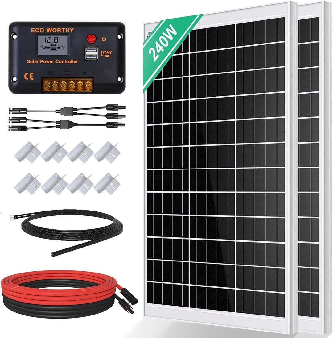 ECO-WORTHY Monokristallines Solarpanel Solarzelle kit 240 W enthält 12 V Solarmodul + 30 A Solarlade