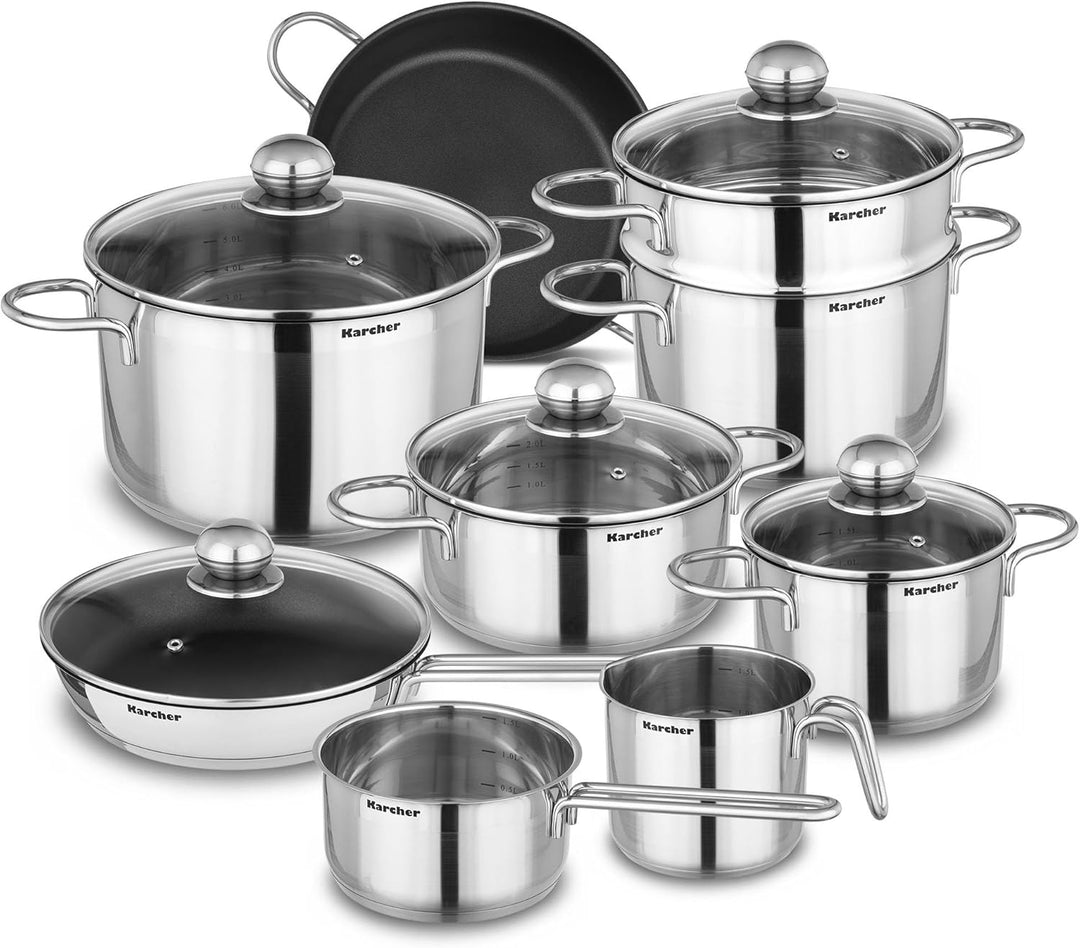 Karcher Topfset Jette (Edelstahl, 14-teilig, inkl. 5 Glasdeckel, Induktion)