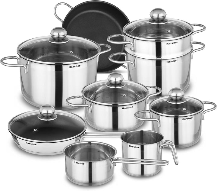 Karcher Topfset Jette (Edelstahl, 14-teilig, inkl. 5 Glasdeckel, Induktion)