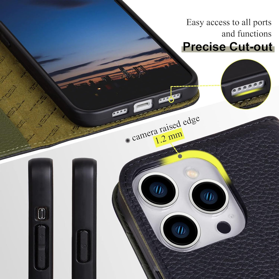 VISOUL iPhone 12 Pro Max Hülle, Stossfeste Handyhülle [100% Rindsleder] [RFID Schützt] [Kartenfächer