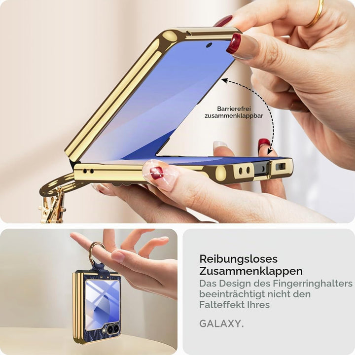Miimall Lederhülle Kompatibel mit Samsung Galaxy Z Flip 6/Flip7 FE Hülle mit Kameraschutz+Ring Ständ