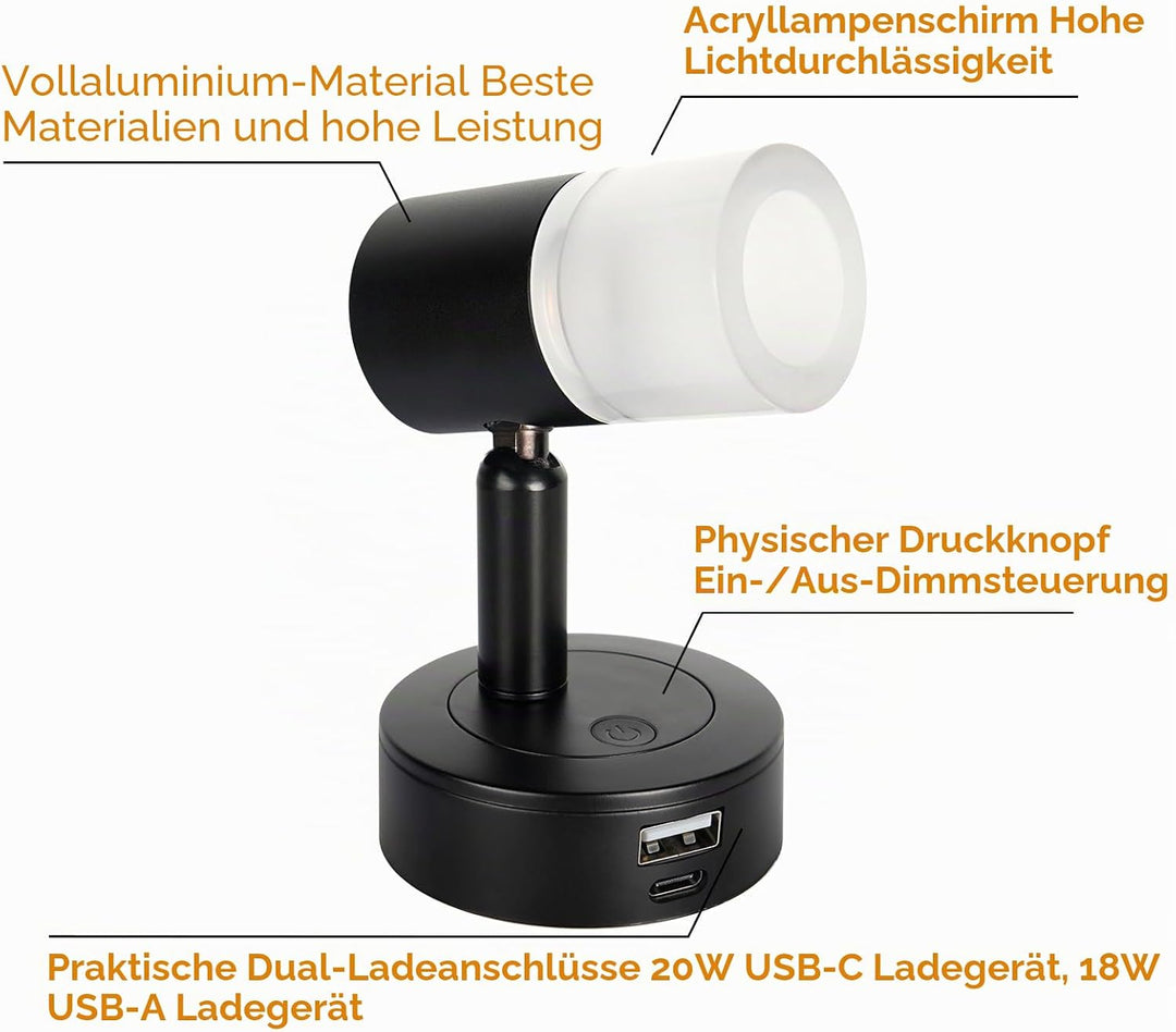 acegoo 12V Leselampe Wohnmobil LED Dimmbar Bett Lampe mit USB-Schnellladegerät, Acryl Spot 24VDC für