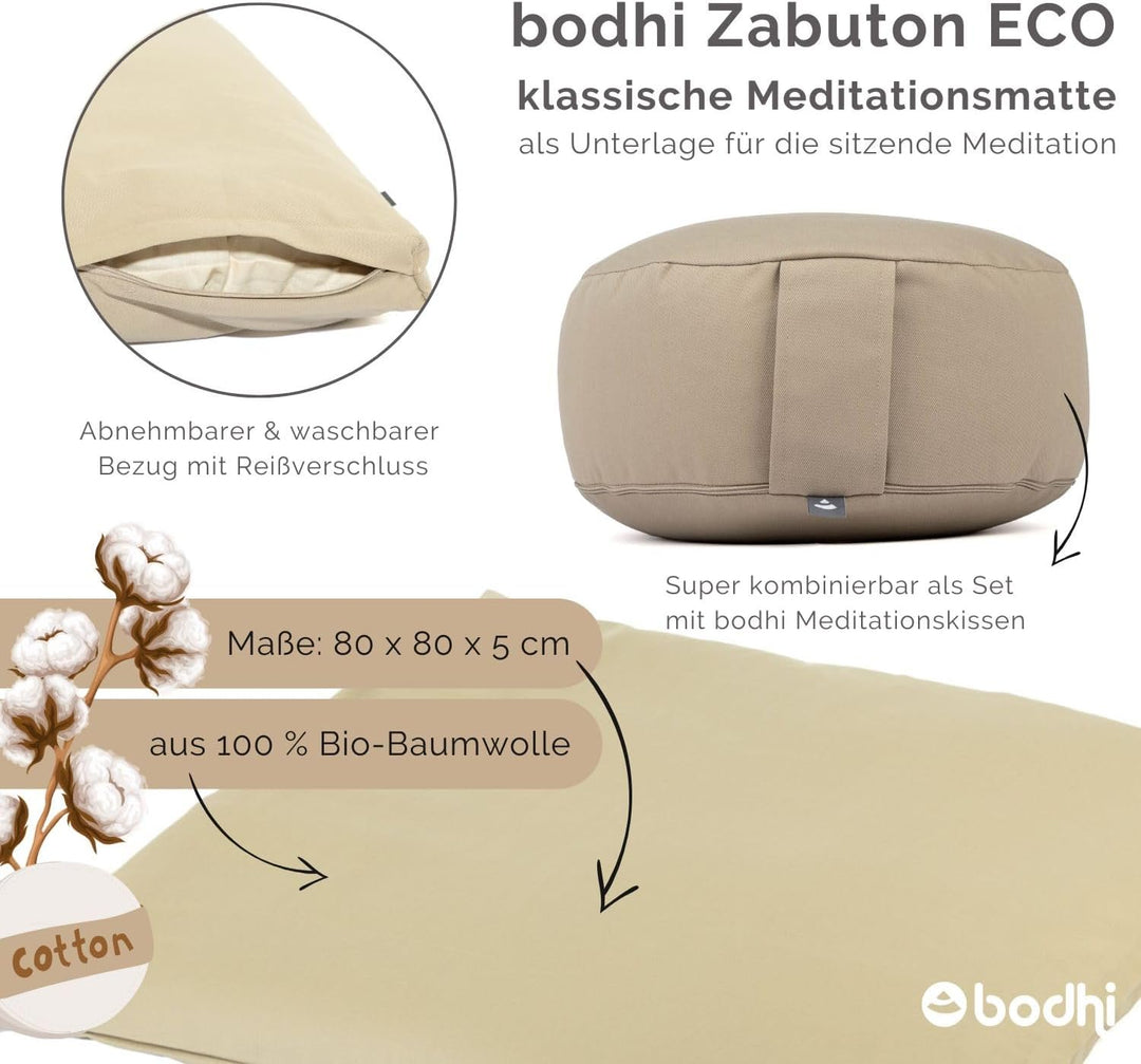 Bodhi Neu Meditationsmatte ZABUTON | ECO Serie | Klassische Yoga Matte mit abnehmbarem Bezug aus 100