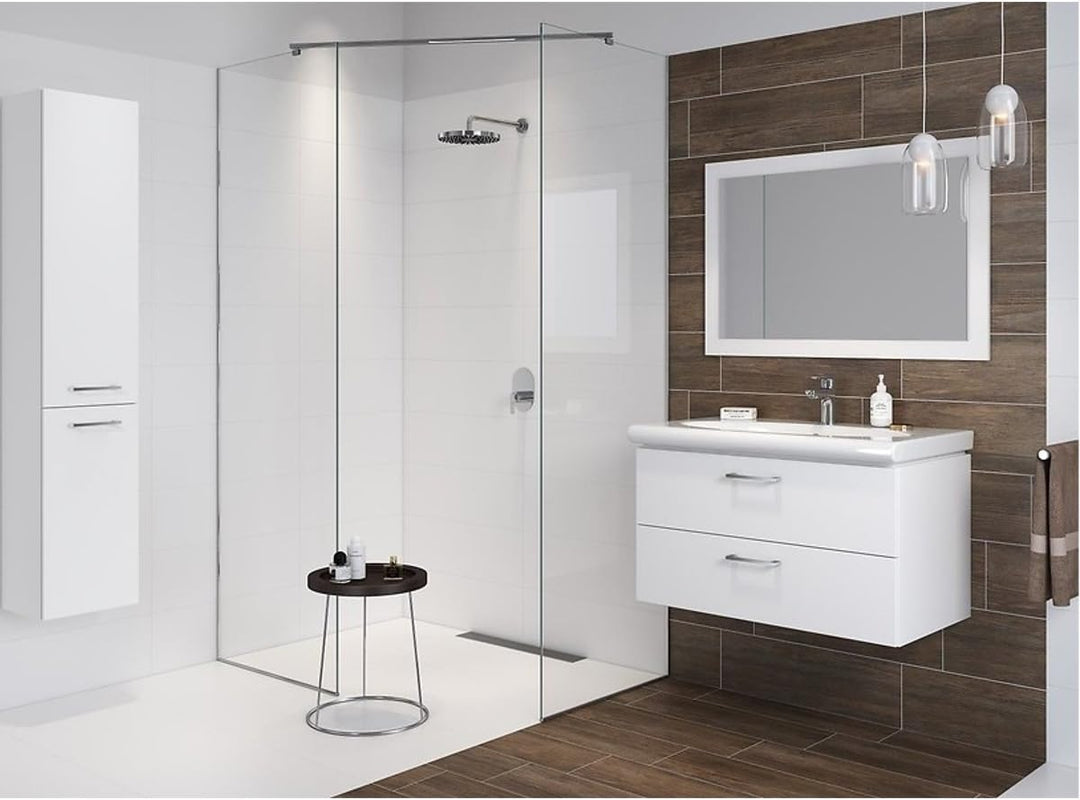VBChome Badmöbel Waschbecken mit Unterschrank 80cm Waschtisch 2-Schubladen Weiss Lara, 80cm