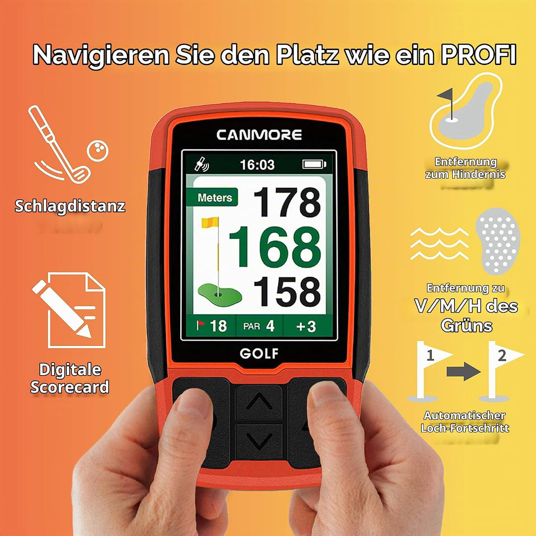 Canmore HG200 Golf-GPS – Wasserdichtes 2-Zoll-Vollfarbdisplay mit über 41.000 wichtigen Golfplatzdat