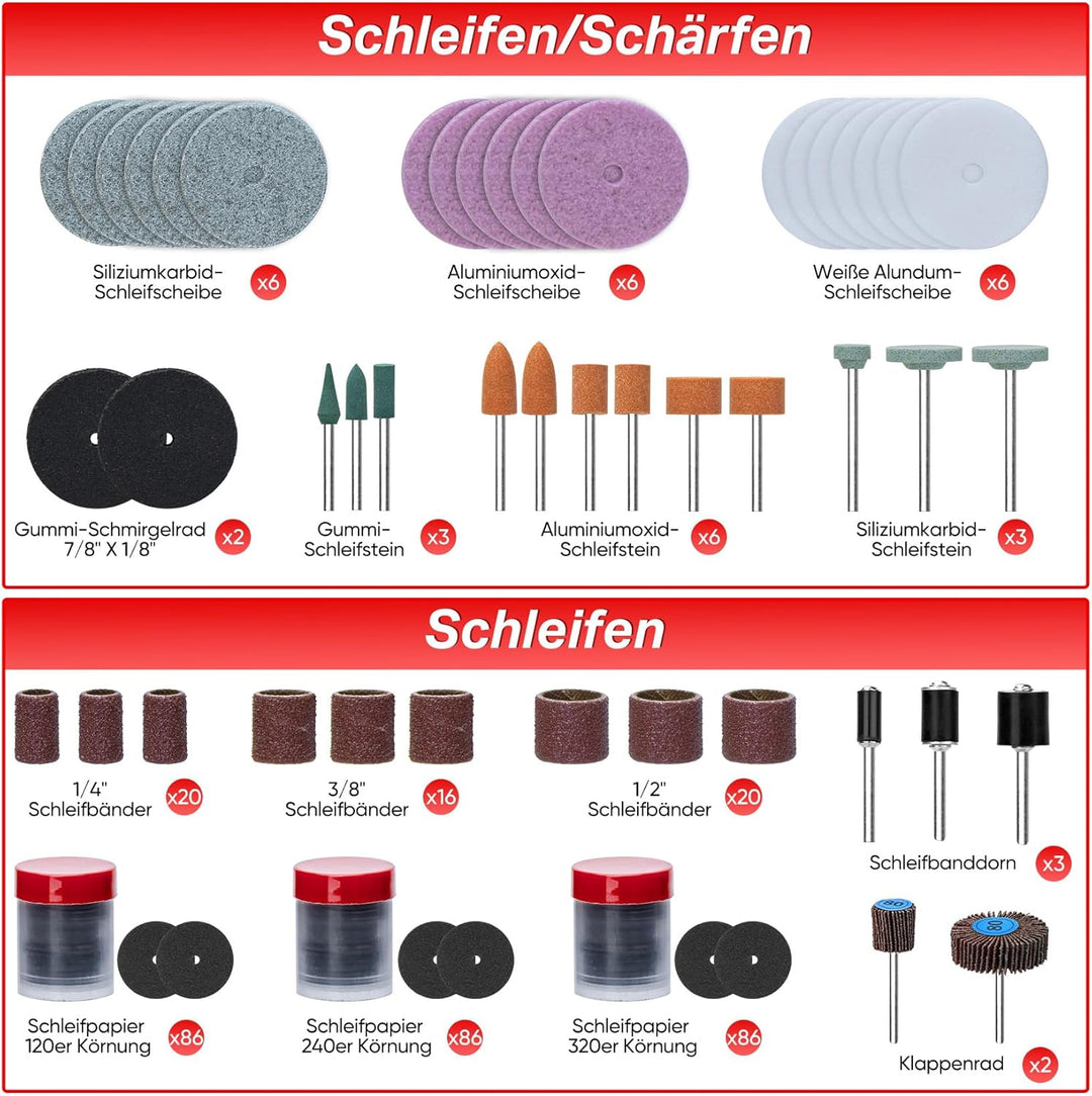 SHALL Multifunktionswerkzeug Zubehör Set 508-teilig Drehwerkzeug Mehrzweck Zubehörset für Schneiden,