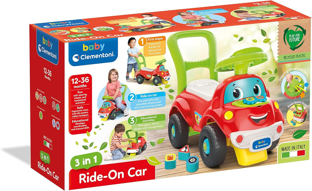 Baby Clementoni 3 in 1 Rutschfahrzeug - Rutschauto für Kleinkinder ab 1 Jahr - Fahrbares Spielzeugau