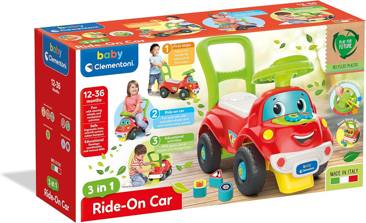 Baby Clementoni 3 in 1 Rutschfahrzeug - Rutschauto für Kleinkinder ab 1 Jahr - Fahrbares Spielzeugau