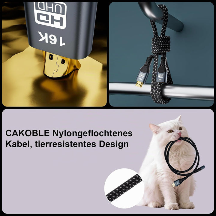 CAKOBLE HDMI Verlängerungskabel 2m,HDMI 2.2 Kabel 96Gbps Ultra-High-Speed,16K@60Hz,8K@240Hz,4K@480Hz