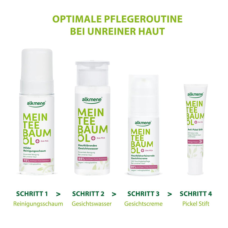 alkmene Mein Teebaumöl Reinigungsschaum Gesicht 6x 150 ml Pickel Reduktion 75% bestätigt - naturrein