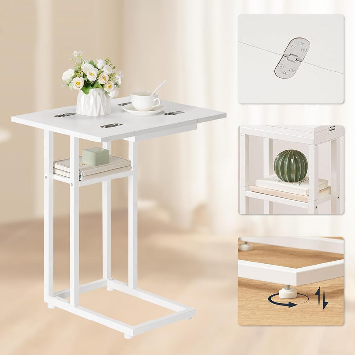 HOOBRO C-Form Beistelltisch, Klappbarer Sofatisch, Couchtisch, Kaffeetisch Snacktisch mit Lagerregal