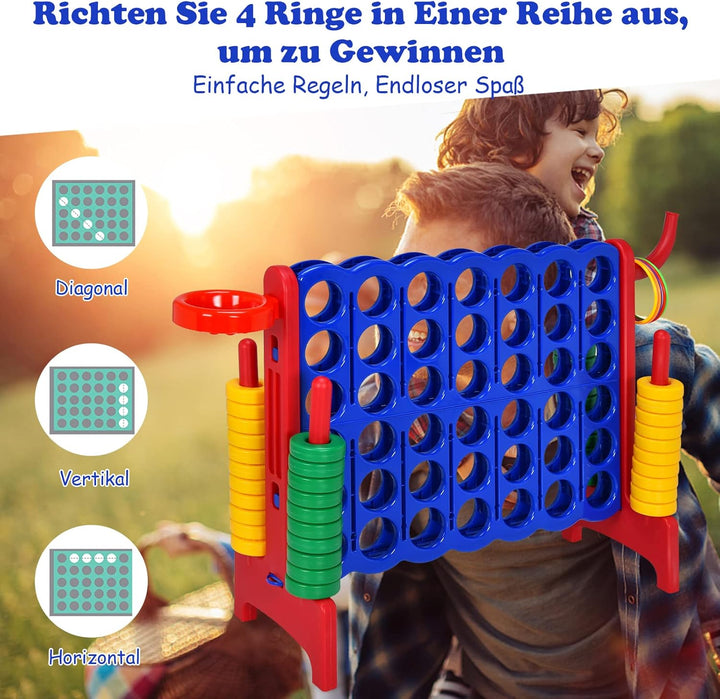 GOPLUS Riesiges 4 Gewinnt Spiel, Strategiespiel mit 42 Ringen, Basketballkorb & Wurfspiel & Schnells