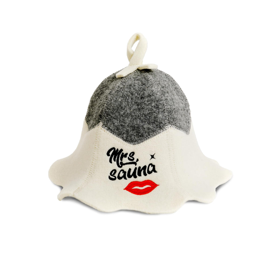 Sauna Guru Saunahut 'Mrs Sauna' White - 100% organische Wollfilzmützen - Schützen Sie Ihren Kopf vor