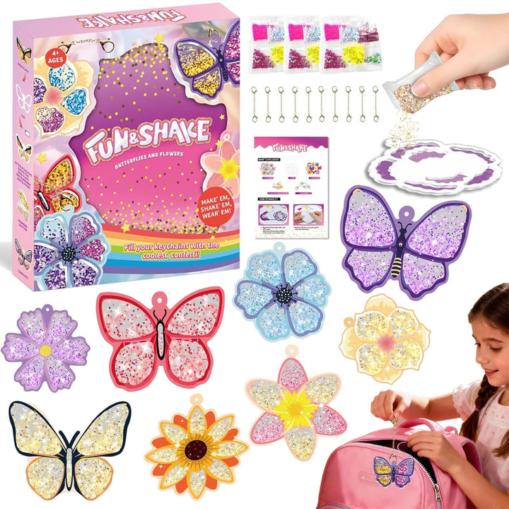 Afufu Shake-its Glitzer Bastelset, DIY Schlüsselanhänger Shaker Kit für Kinder 4-9 Jahre, Kreative B