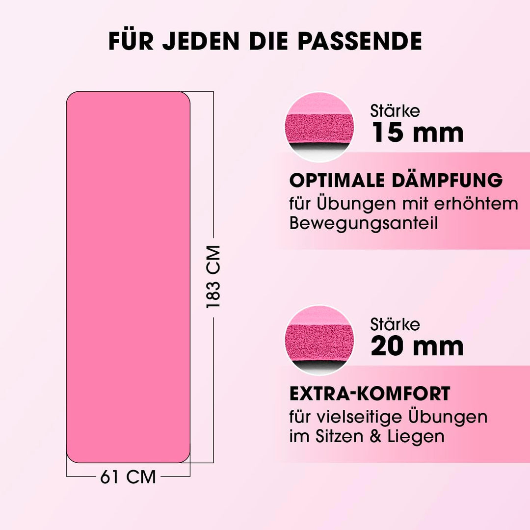 #DoYourFitness Fitnessmatte rutschfest | 183x61cm oder XXL 190x100cm | 0,8-2cm hoch | Gelenkschonend