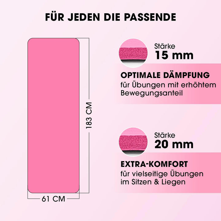 #DoYourFitness Fitnessmatte rutschfest | 183x61cm oder XXL 190x100cm | 0,8-2cm hoch | Gelenkschonend