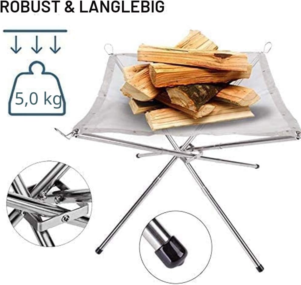 FUUHOMDY Tragbare Feuerstelle für den Aussenbereich, 41 cm, Camping-Feuerstelle, faltbar, Stahlgefle