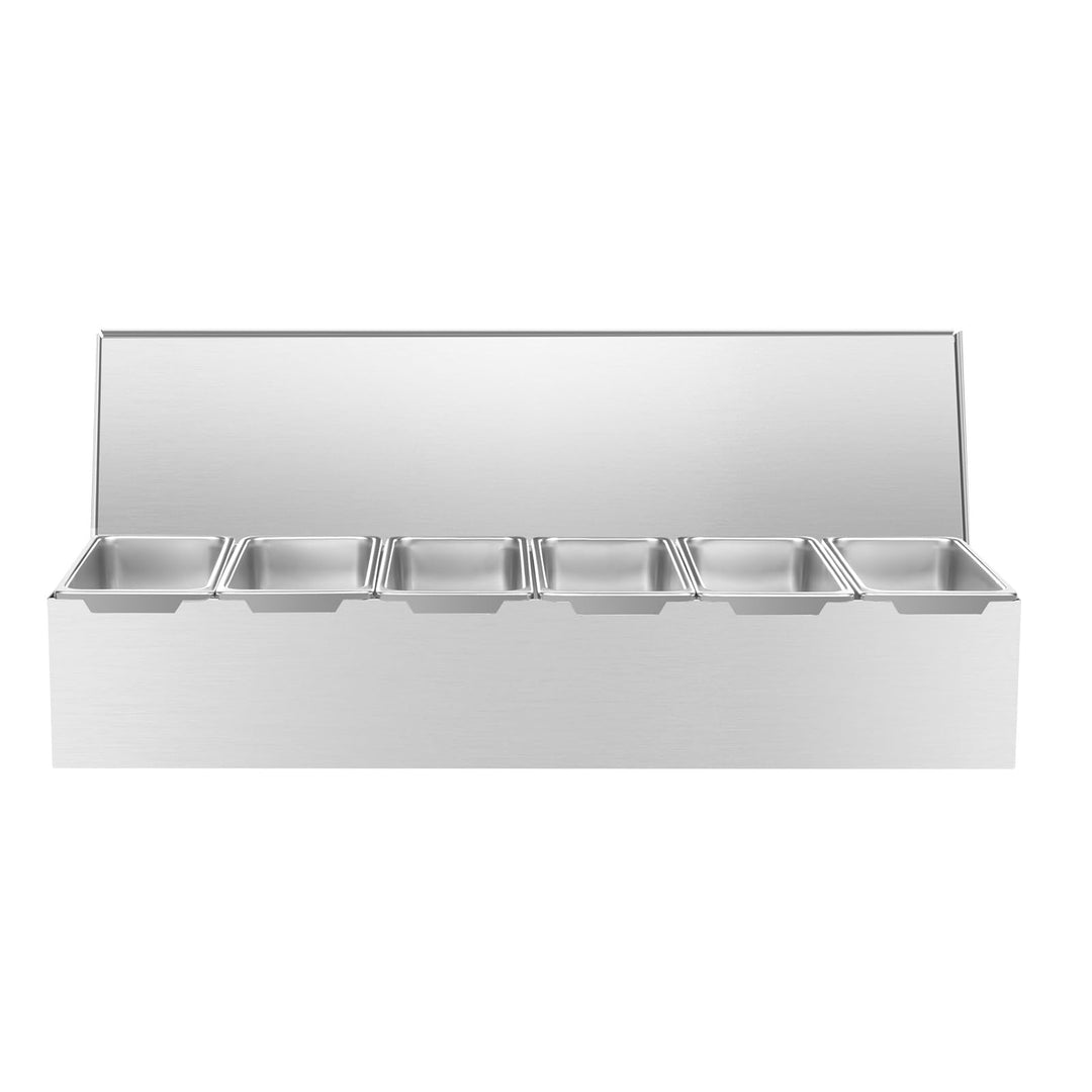 ZutatenbehäLter,Topping Station, 6 BehäLter Nahrungsmittelgrade Edelstahl 46 * 15 * 9cm,ZutatenbehäL