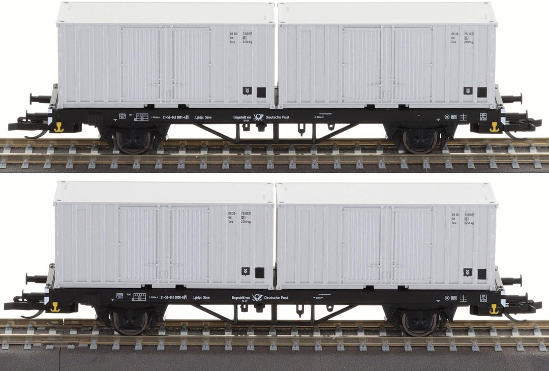 Tillig 01109 TT 2er Set Containertragwagen Lgklps, Deutschen Post, Ep. IV