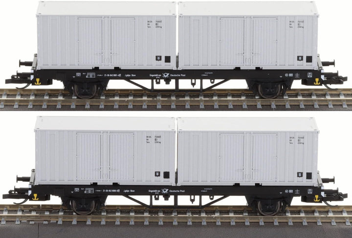 Tillig 01109 TT 2er Set Containertragwagen Lgklps, Deutschen Post, Ep. IV