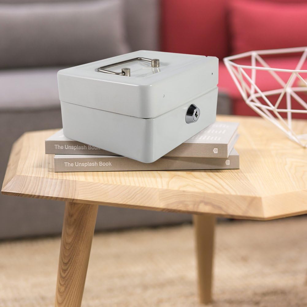 Zerodis Kleine Geldkassette mit Schlüsselschloss Portable Doppelschicht Metallmünze Geld Storage Sec