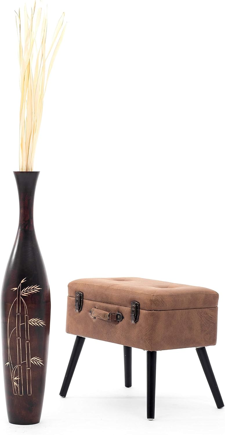 Leewadee Grosse Bodenvase für Dekozweige hohe Standvase Design Holzvase, Holz, 90 cm, Braun, 90 cm
