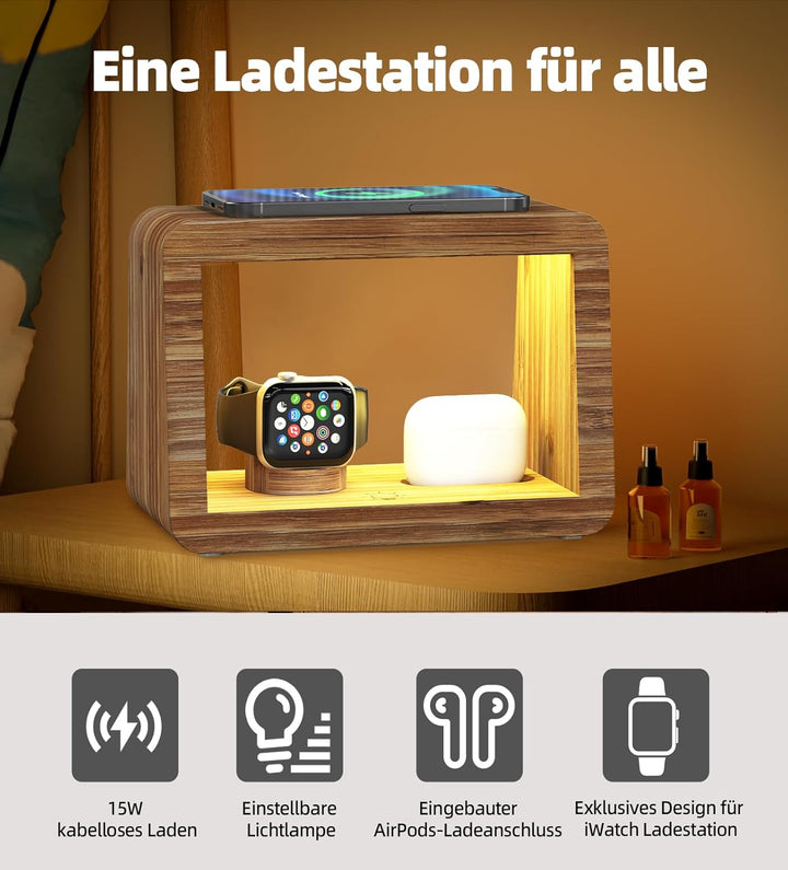 Kabellose Ladestation, Alltripal Schreibtischlampe 15 W, schnelles kabelloses Ladegerät, Nachtlicht