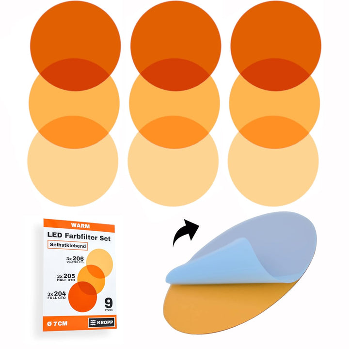 KROPP Selbstklebende Farbfolien für LED Lampen, 7 cm Kreiszuschnitt, 3 Töne Warmweiss Farbfilter zur