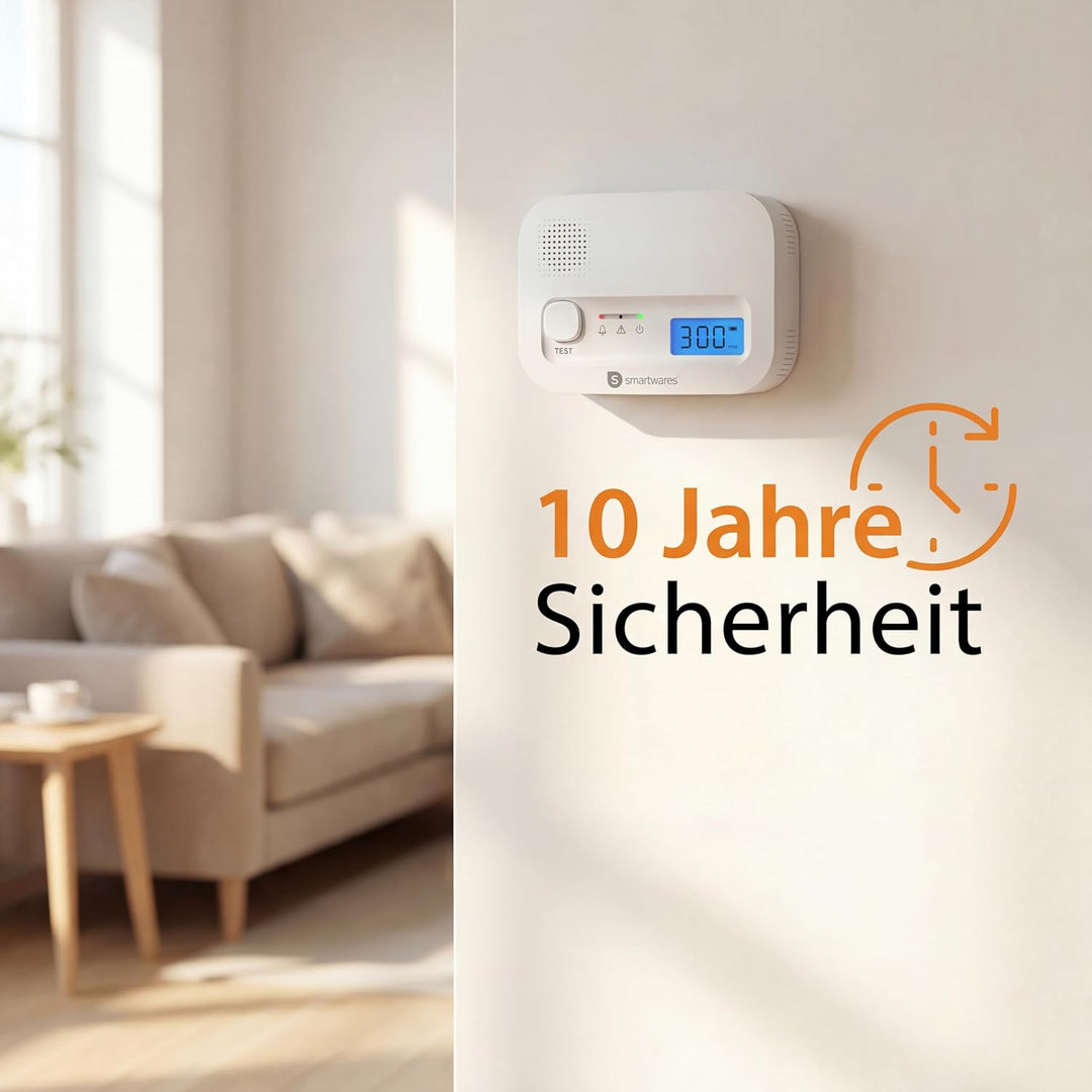 Smartwares FGA-13041 Kohlenmonoxid-Melder, 10 Jahre Sensor, mit Display und Testknopf Neue version S