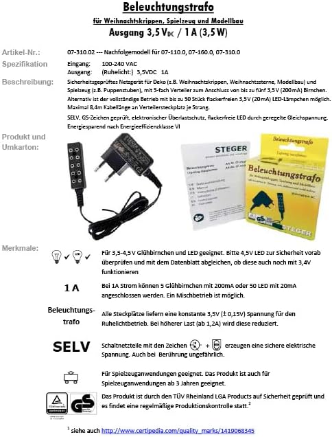 FADEDA Beleuchtungstrafo, 5-Fach, LED-fähig/Höhe:6 cm/handbemalt/detailgetreue Krippen Figuren - Wei