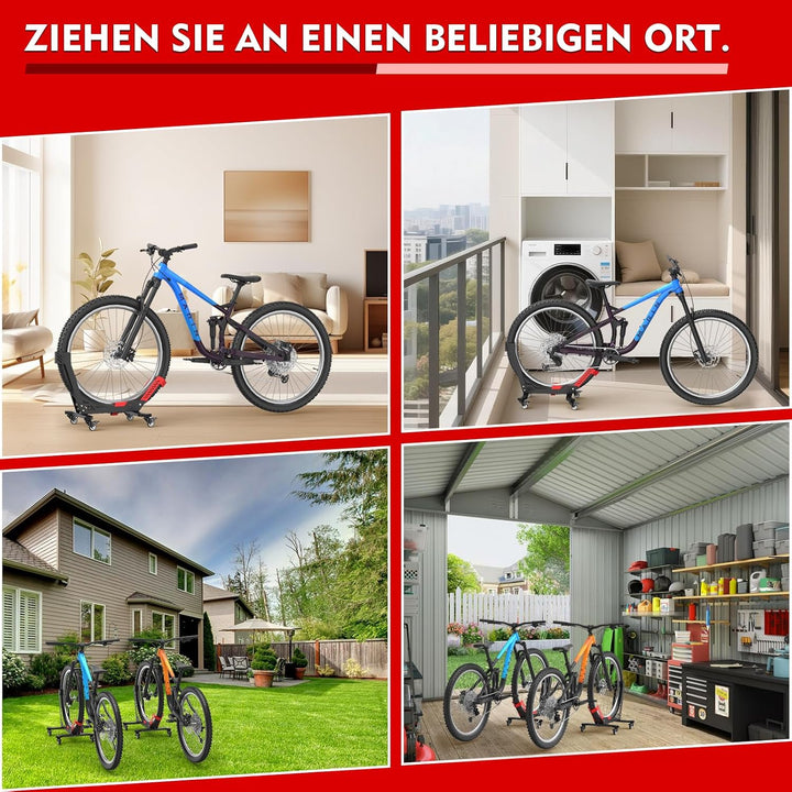 Tragbarer Fahrradständer Boden mit Rädern, Geeignet für 24"–29" Fahrräder, Reifenbreite bis zu 3,5",
