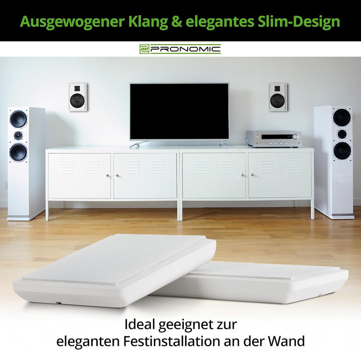 Pronomic FLS-540 WH Flatpanel Wandlautsprecher Boxen Paar (HiFi Flachlautsprecher, 2-Wege Box, 5,25"