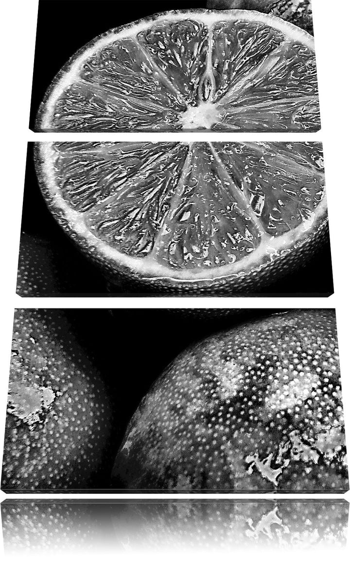 Pixxprint Monocrome, aufgeschnittene Limetten 3-Teiler Leinwandbild 120x80 Bild auf Leinwand