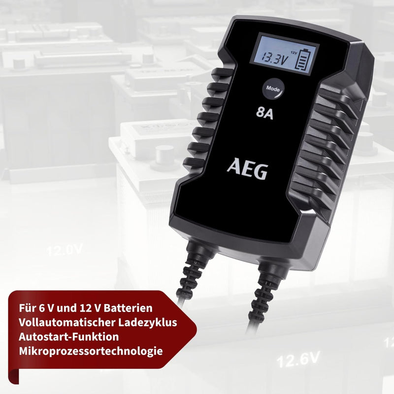 AEG Automotive 10618 Mikroprozessor-Ladegerät für Auto Batterie LD 8.0, 8 Ampere für 12/24 V, 7-HF L