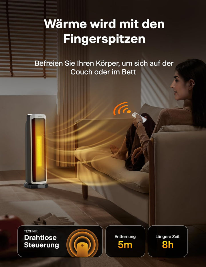 PELONIS Elektrischer Heizlüfter 2000W mit Fernbedienung, 3S Schnellheizung & ECO Modus, 75° Oszillat