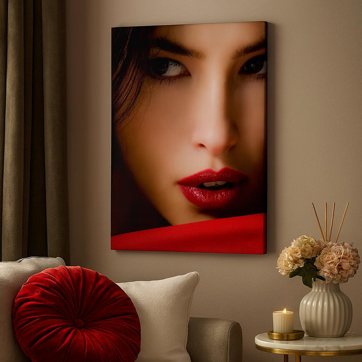 Bilder auf Leinwand 55x100cm Leinwandbild mit Rahmen Schönheit brünette eleganc mädchen Gross Wandde