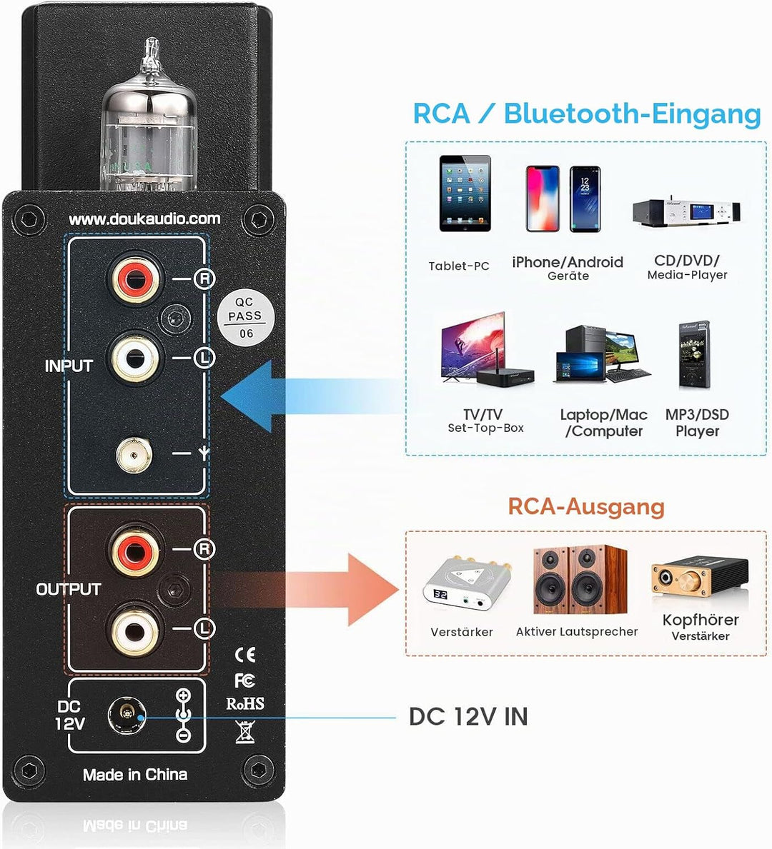 Douk Audio P6 HiFi Bluetooth Röhrenvorverstärker Stereo Audio Verstärker Kopfhörer Verstärker Tube P