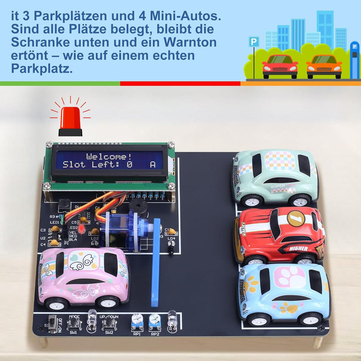 Auto Parkplatz-Simulator Löt Bausatz, ElektoLoter Garage Lötprojekte mit LCD-Anzeige und 4 Mini-Auto