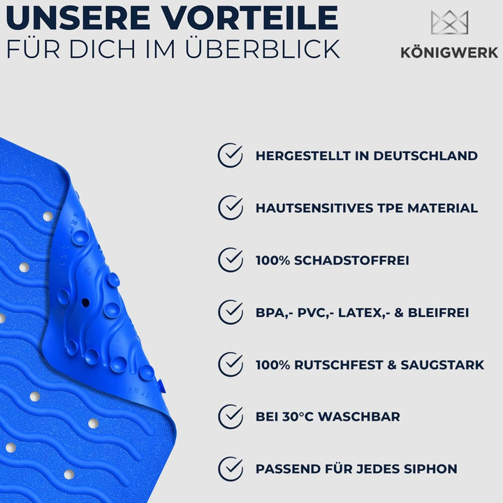 Königwerk Badewannenmatte rutschfest - 100% BPA frei [80x38cm] | Ohne PVC | Für puren Badespass | Ba