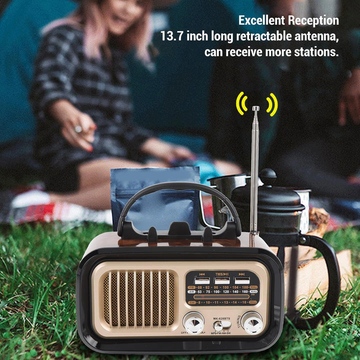 Retro -Radio mit BT -Lautsprecher, Tragbarem AM -FM -Radio -Lautsprecher, USB -Wiedergabe, Solar -Ba
