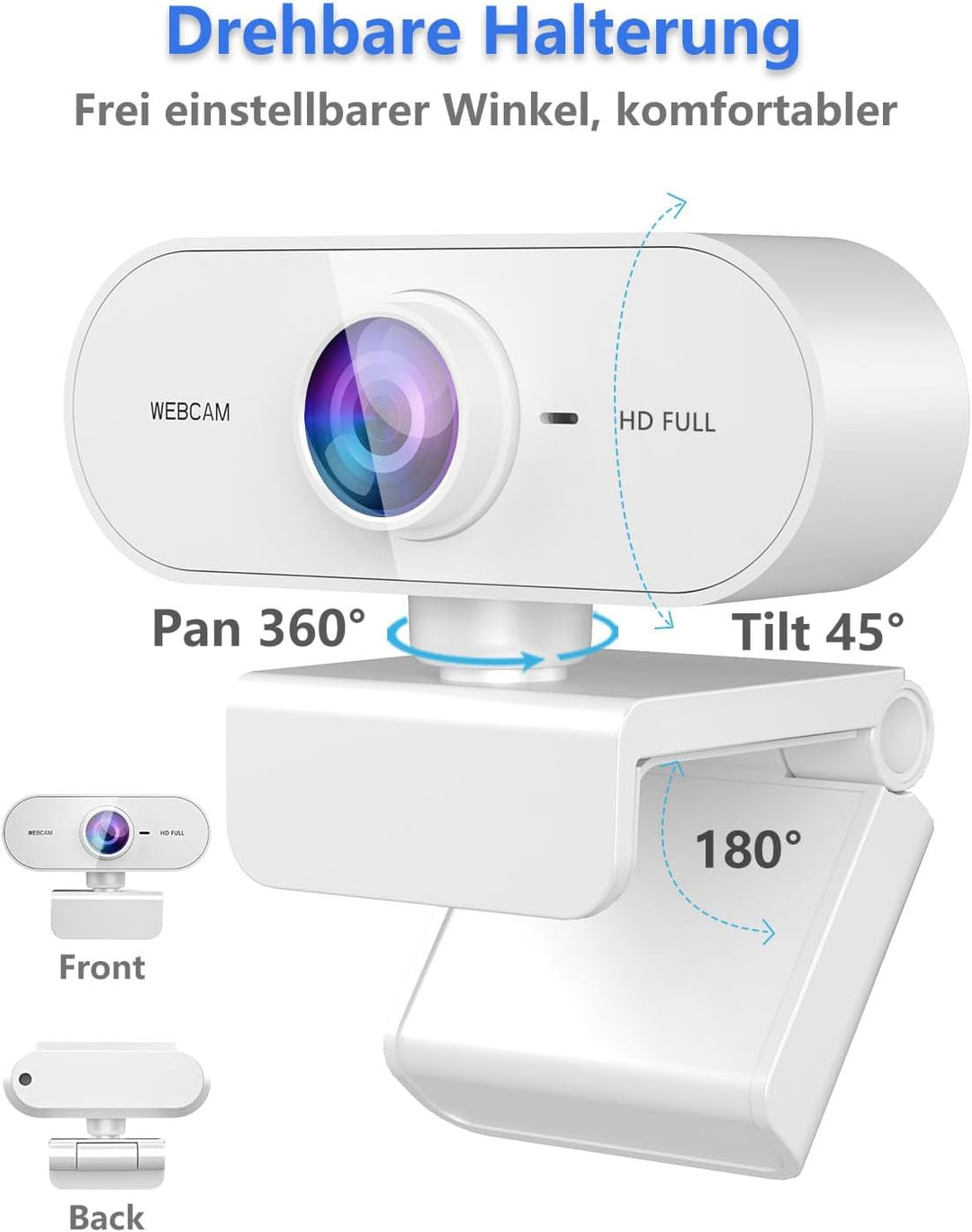 Webcam mit Mikrofon,1080P Full HD Kamera PC Laptop,USB Web Cam Plug&Play,Externe Streaming Camera,Mi