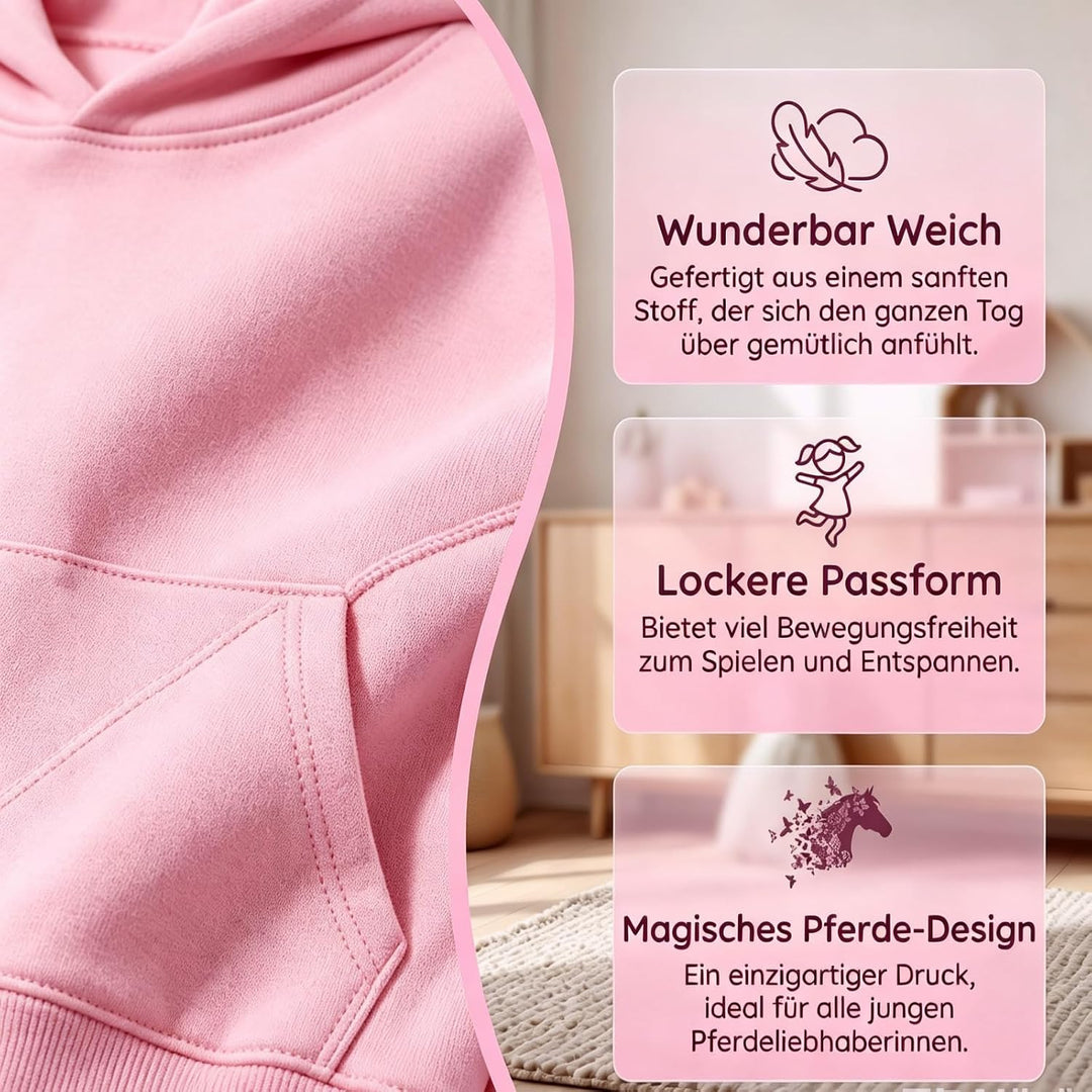 generisch Kapuzenpullover für Mädchen Langarm-Kapuzenpullover mit Pferde-Print für Kinder Rosa 10-11