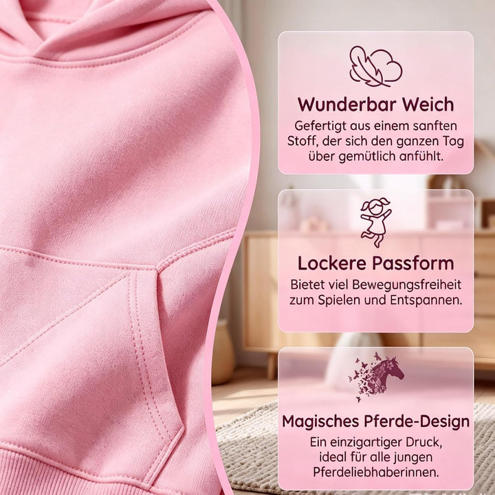 generisch Kapuzenpullover für Mädchen Langarm-Kapuzenpullover mit Pferde-Print für Kinder Rosa 10-11