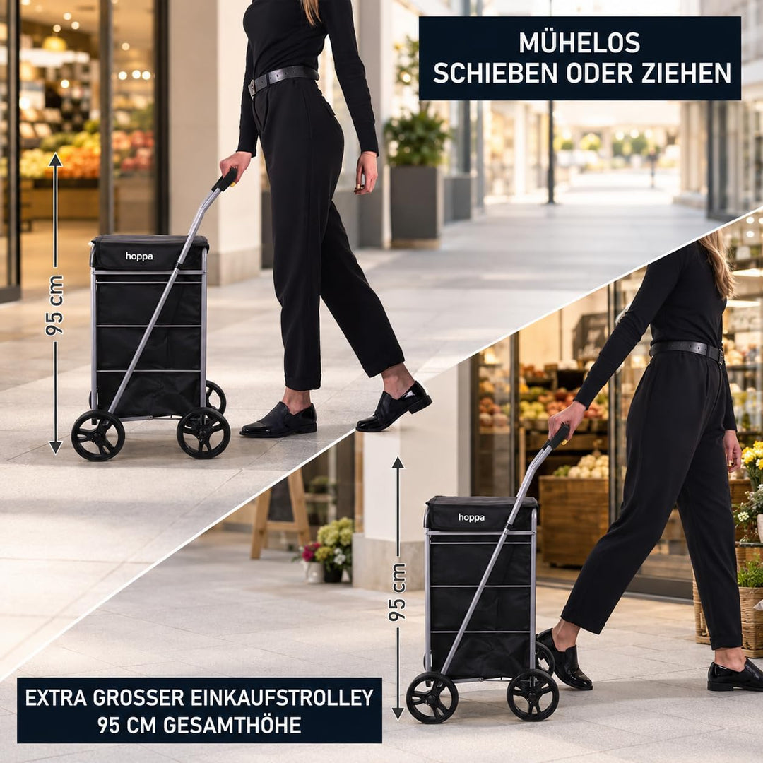 Hoppa Leichtgewichtiger 4-Rädiger Premium 2024 Modell Faltbarer Einkaufswagen Extra Grosse 64l Kapaz