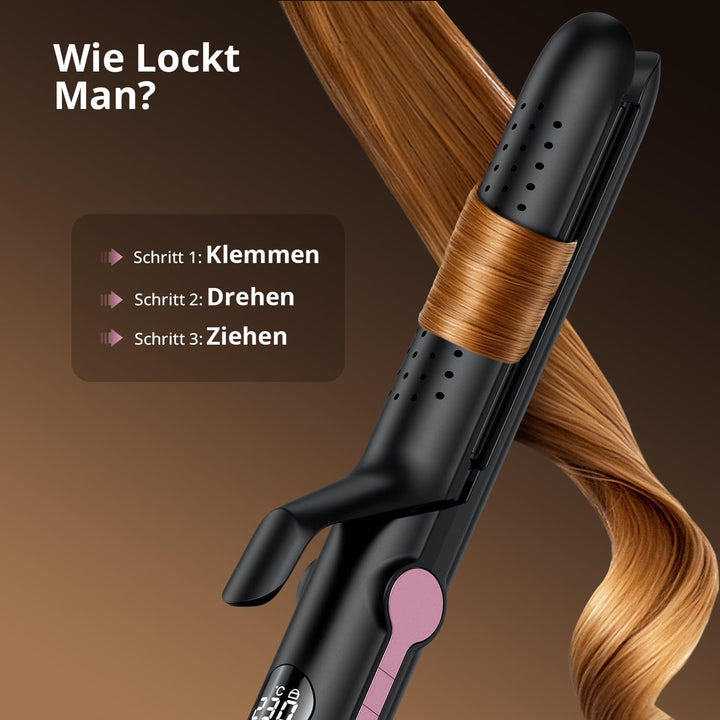 Haarglätter, 2 In 1 Glätteisen Locken und Glätten, Ionen Air Glätteisen, 9 Temperaturstufen (110°C-2