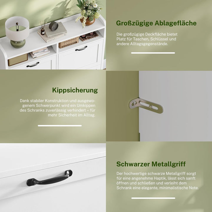 TEENFON Schuhschrank Schmal–105 cm breiter Schuhkipper mit 4 Klappen&amp;2 offenen Fächern, mit verstell