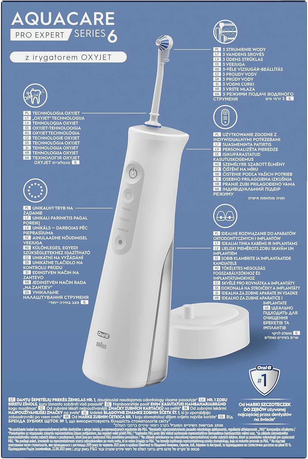 Oral-B AquaCare Pro-Expert Serie 6 Irrigator mit Oxyjet-Technologie, 3 Endstücke, 2 Arten von Wasser