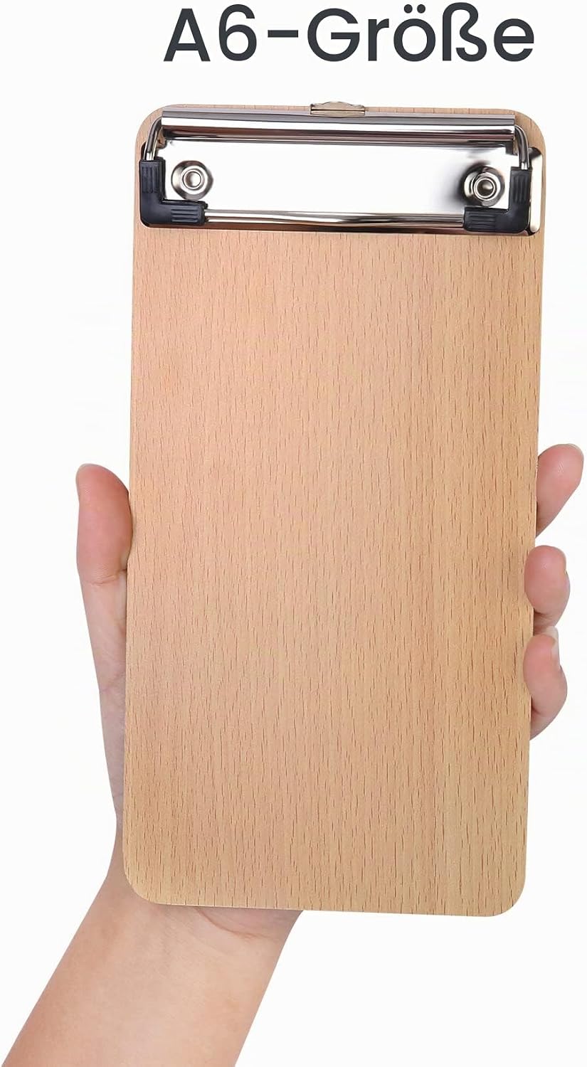 BOMKEE 6er Klemmbrett A6, Mini Schreibplatte Klemmbretter Hölzern Halter Clipboard für Hotels, Bar,