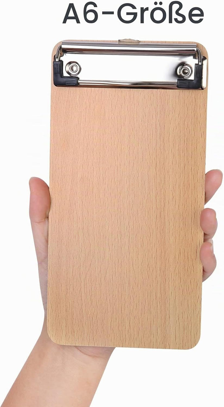 BOMKEE 6er Klemmbrett A6, Mini Schreibplatte Klemmbretter Hölzern Halter Clipboard für Hotels, Bar,
